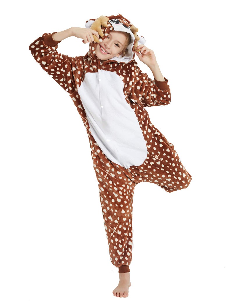 CASABACO Kid Reindeer Onesie Pajamas Deer Christmas Halloween Costume Boy Girl Animal Onepiece, Dot Deer, 140cm - Image 2